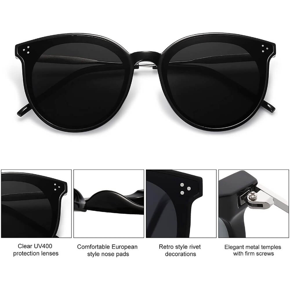 Retro Round Oversized Sunglasses for Women Mirrored Glasses - Louie - Teddith - US